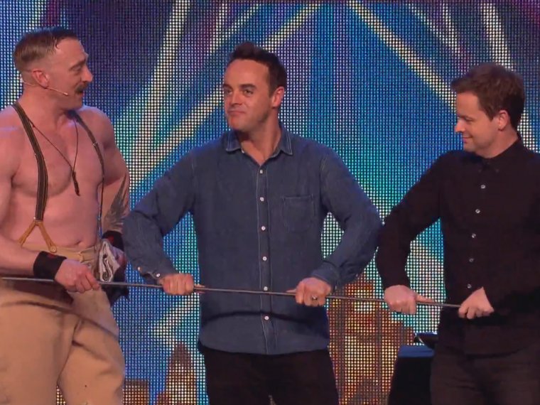 BGT extra: Ant and Dec cop a feel of strongman Daniel's rod!